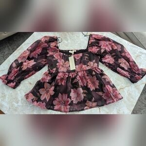 NWT Thirty/Thirty Floral BabyDoll Top Sz M.